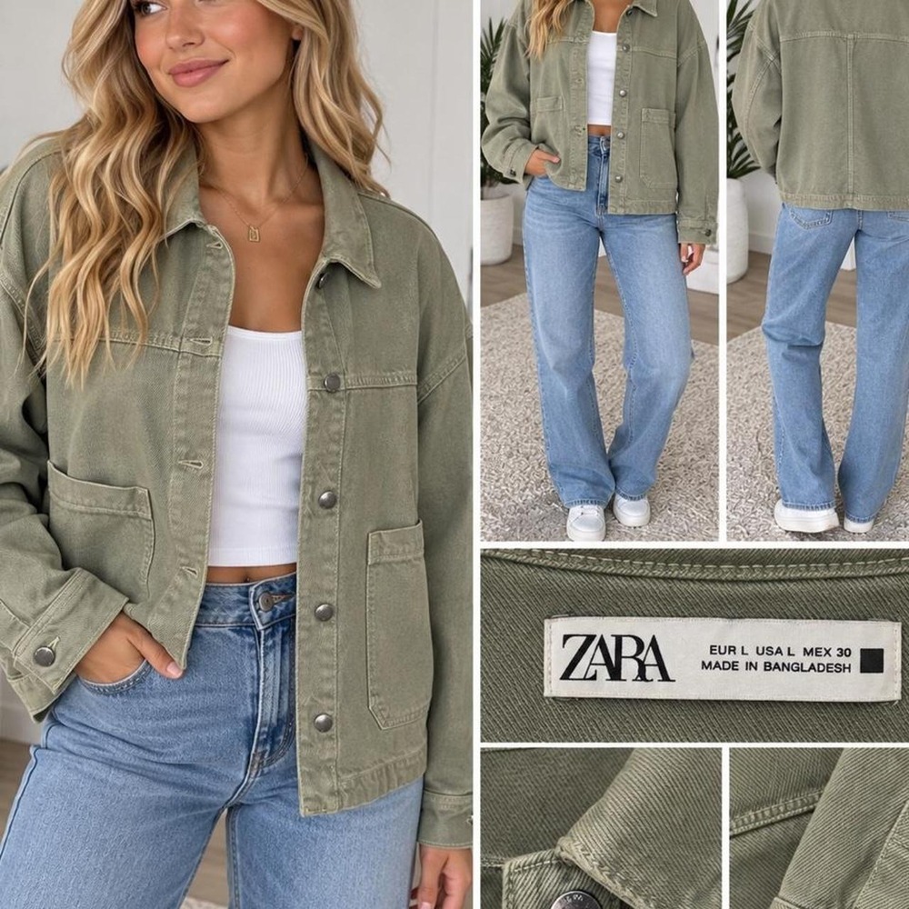 🌿 ZARA Women's Large Olive Green Utility Jacket